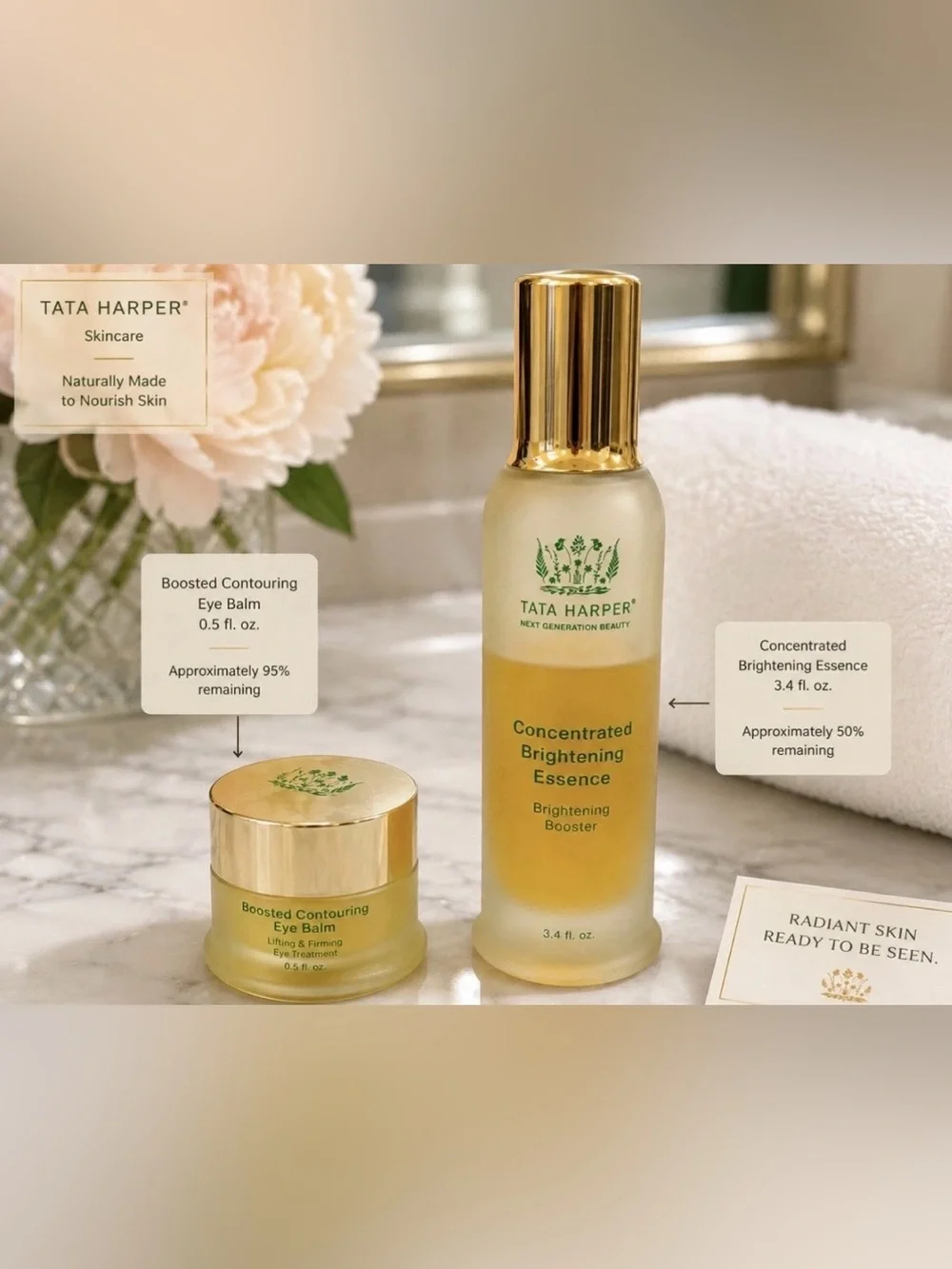 Tata Harper Illuminating Moisturizer Eye Balm Essence Skincare 3-Piece Set